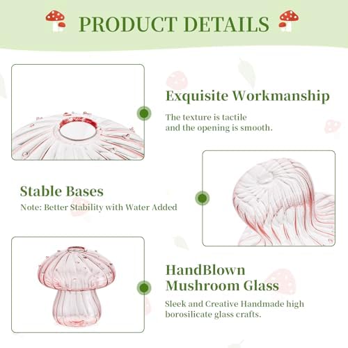 Glasseam Mushroom Vases for Flowers, 10Pcs Colored Glass Bud Vase for Decor - Image 6