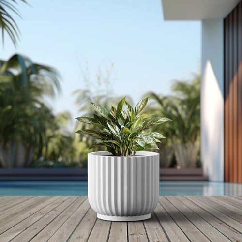 Kante White Concrete Planter 16.7" Dia All-Weather Round Large Pot - Image 5