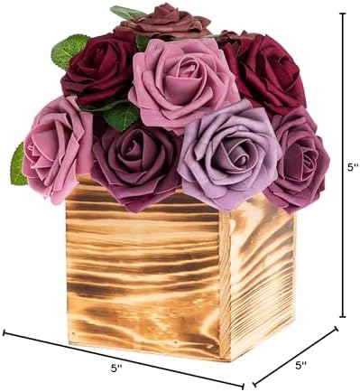 Wooden Planter Box, Rustic Burned Wood/Whitewash with Plastic Liner l Garden Decor l Restaurant and Wedding Decorations l Wood Box (5x5 Set of 4, Burned Wood) - Image 7