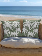 Outdoor Throw Pillow Set of 2, Tropical Palm Tree Waterproof Pillow with Insert Included, Vintage Moss Green Exotic Botanical Plants Decorative Accent Cushion Sofa Pillows for Patio Porch, 18 x 18 In - Image 6