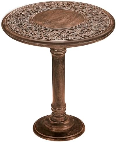 Mango Wood Round End Table, Burnt Finish, 18x22 by TheWoodenTown