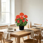 Briful Fall Geranium Artificial Flowers Realistic Potted Plant, Orange - Image 7