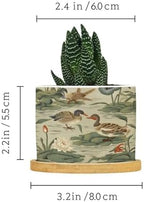 Garden Planters Ceramic Round Flower Pot with Drainage Holes and Bamboo Tray Pot for Succulents Cactus Garden Windowsill - Image 2