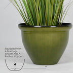 Worth Garden 12-Inch Dia. Round Green Plastic Planters with Drain Holes, 9.5-Inch Height - 4-Pack Glossy Finish Bell-Shaped Plant Pot – Lightweight Indoor/Outdoor Flower Pots - Image 3