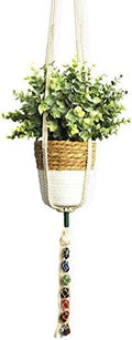 JOYFULMUZE- Macrame Hanging Planter, 7 Chakras Crystals Healing Stones, Spiritual Gemstones Indoor Wall Hanging Planter, Beaded Plant Holder, Large Ivory XL 43 Inches by Joyfulmuze