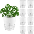 Planterhoma 8 Pack Self Watering Pots for Indoor Plants, 9.2 Inch Plant Pot Plastic Self Watering Planter for Orchid, African Violet, Small Clear Flower Pots with Drainage Hole and Wicking Rope, White by Planterhoma