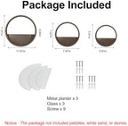 3 Pack Set Wall Planters,Modern Round Glass Wall Planter Succulent Planter Circle Iron Hanging Planter Vase for Herb,Small Cactus Perfect for Balcony, Room and Patio Decor (Coffee) - Image 2