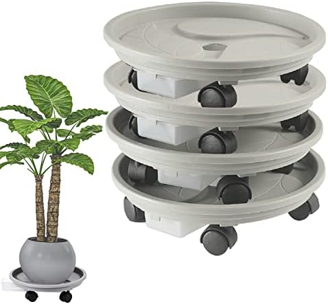 4 Packs 13 inch Plant Caddy with 4 Wheels and Drainage Tray,Round Flower Pot Mover,Garden Rolling Plant Stand with Wheels,Plant Pallet Dolly for Heavy Duty Planter,Loading Capacity 110Lbs by vigorange