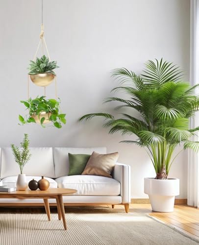 AceList 2 Pack Gold Hanging Planter for Indoor Plants - 9.8 Inch Boho Metal Plant Hanger Indoor with Hooks, Window Hanging Planters for Balcony and Ceiling - Image 3
