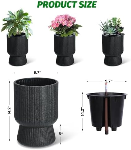 CABIHOME 14.2" Tall Planters, 2packs-Large Planter for Outdoor Plants, Flower Pots with Water Level Monitor, for Patio, Porch, Living Room, Home Office, for Outdoor & Indoor Plants, Classic White - Image 2