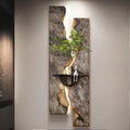 3D Textured Sandstone Wall Art with LED Light and Hydroponic Vase, Modern Framed Abstract Sculpture Wall Decor for Living Room Bedroom for Apartment Office Entryway(Brown-B,40x120cm (15.8x47.2in)) by WXZXWXZX