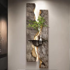 3D Textured Sandstone Wall Art with LED Light and Hydroponic Vase, Modern Framed Abstract Sculpture Wall Decor for Living Room Bedroom for Apartment Office Entryway(Brown-B,40x120cm (15.8x47.2in)) by WXZXWXZX
