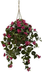 Nearly Natural Bougainvillea Silk Hanging Basket, Green/Pink by NearlyNatural