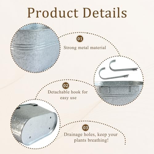 8 Pack 10" Galvanized Hanging Railing Planters with Hooks and Drainage - Image 5