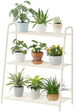 Kitsanery Metal Plant Stand Indoor Outdoor for Multiple Plants,3 Tier Plant Shelf,Large Heavy Duty Flower Holder Ladder Plant for Living Room, Patio, Balcony (White) by Kitsanery