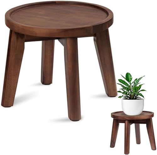 Demigo Indoor Plant Stand, 8 in Tall Acacia Wood Plant Shelf, Dark Brown by Demigo