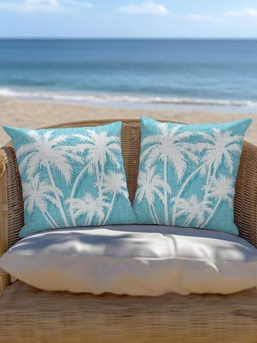 Tropical Palm Tree 16x16 Waterproof Outdoor Throw Pillow with Insert, Vintage Aqua Exotic Botanical Plants Patio Decorative Cushion for Outdoor Furniture, Balcony Porch Garden Chair Pillow, 1 Pack - Image 6