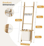 63" Bamboo Blanket Ladder with Shelf, Fabric Storage Basket and 5 Hooks - Image 2