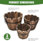 3Pcs Whiskey Barrel Planter Vintage Wooden Barrel Planter with Wavy Mouth & Drainage Hole Decorative Plant Pot with Handles for Indoor Outdoor Garden, Décor de pelouse - Image 7