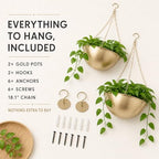 AceList Gold Hanging Planter for Indoor Plants, Set of 2-9.8 Inch Boho Metal Plant Hanger with Hooks & Chain, Brass Finish Hanging Plant Holder for Window, Ceiling & Living Room Decor - Image 2
