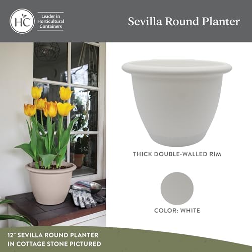 The HC Companies Sevilla Flower Planters - Durable Outdoor & Indoor Planter - Round Lightweight Self Watering Plant Pots for Herbs & More (16" White, Pack of 1) - Image 3