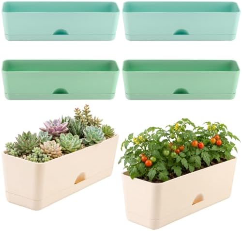 6 Pack Rectangle Planter 16 Inch Window Boxes Planters Rectangular Window Sill Planters Indoor Self Watering Plant Pots with Drainage Holes and Saucers Succulent Herb Flower Pots, Macaron Color by KvyusFlourish