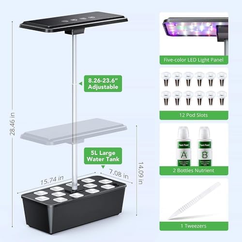 12 Pods Hydroponics Growing System, Indoor Garden with 36W Full Spectrum LED Grow Light in 5 Colors, Height Adjustable Up to 23", Automatic Timer Gardening Gifts for Women Christmas - Image 2