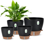 12" 10" 9" 8" Self Watering Pot for Indoor Plants, Large Plastic Planters Set with Water Level Indicator Deep Reservoir Tray, Bottom Watering Big Flower Pots with Mesh Drainage Hole - Black by Ezmixcoop