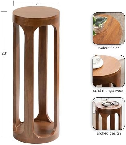 Kate and Laurel Dahl Wooden Round Drink Table; 8 x 23; Walnut Brown; Mid-Century Modern Circle Wood Accent Pedestal Table for Living Room Plant Stand or Small Bedroom Nightstand - Image 3