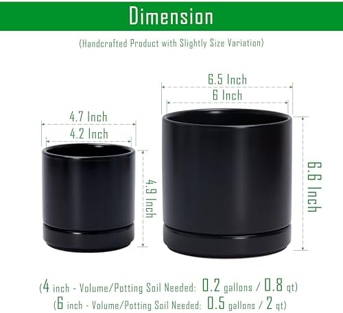 D'vine Dev 2-Pack Ceramic Pots with Saucers, Black, 4/6 in, 94-G-S-2 - Image 3