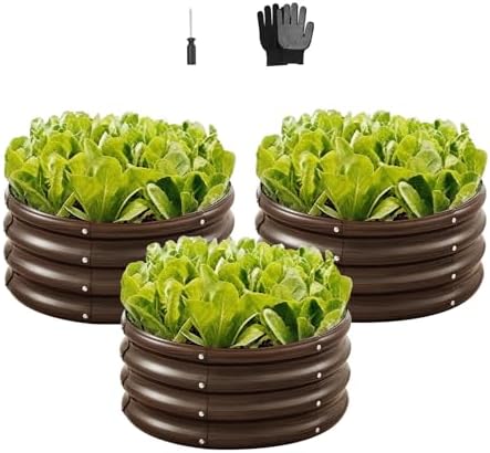 VEVOR 3 Pcs 2x2x1ft Round Galvanized Raised Garden Bed Kit, Outdoor Metal Raised Beds for Gardening Vegetables, Easy Assembly Garden Planter Box for Flowers Fruits with Open Base by VEVOR