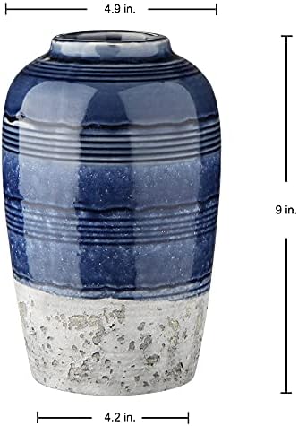Decorative Ceramic Vases for Home Decor Two Tone Boho Flower Vase for Table Centerpieces Big Blue Pottery Vase Table Flowers Decor Vase Living Room Shelf Fireplace - Image 6
