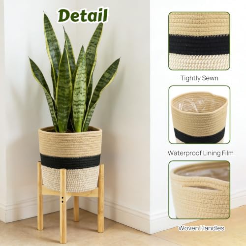 10in Boho Plant Basket with Stand,Indoor Woven Basket Holder - Image 4