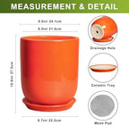 Indoor Planter 10 Inch - Ceramic Plant Pot with Drainage Hole and Saucer, Modern Decorative Round Planter for Indoor Outdoor Plants, Housewarming Gifts, Home Garden Office Decor, Orange - Image 3