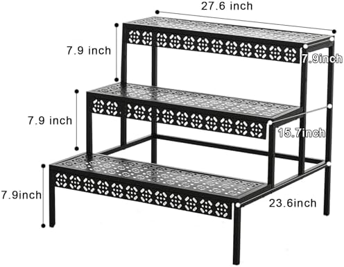 3 Tier Metal Plant Stand,Rectangle or Round Decorative Flower Step,Garden Shelf Flower Pot Holder Storage Organizer Rack for Indoor Outdoor Use - Image 4