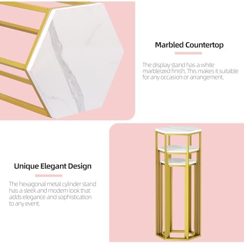 Urban Deco Cylinder Stands for Party, Set of 3 Gold Hexagon Pedestal Stands - Image 4
