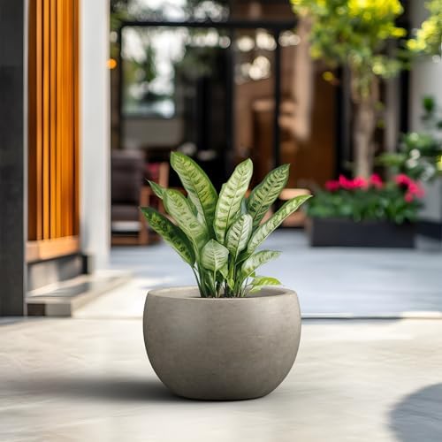 Kante Modern Home Minimalist 14.8" Dia Weathered Concrete Bowl Planter - Image 4