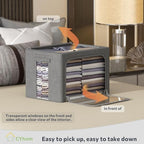 CYhom 3Pack Foldable Storage Bins - Frame Storage Box Linen Fabric Stackable Clothes Container Organizer with Clear Window & Carry Handles Large Capacity (Extra Large-100L, Dark Gray) - Image 2