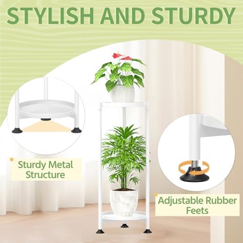 KMOTASUO 2 Tier Metal Plant Stand Tall for Indoor Outdoor Corner, White - Image 3
