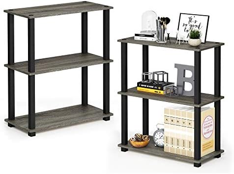 Furinno TURN-S-TUBE Storage Shelves Set of 2, 3-Tier Book Shelf, Corner Shelf, Toolless Open Shelves, Square Tubes, for Organization and Storage, Living Room, Garage, Home Office, French Oak by Furinno-FitsYourSpaceFitsYourBudget