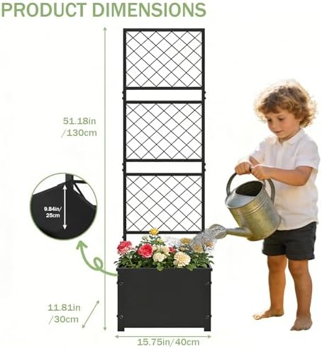 aboxoo 52" Metal Planter Box with Privacy Screen Trellis Raised Bed - Image 2