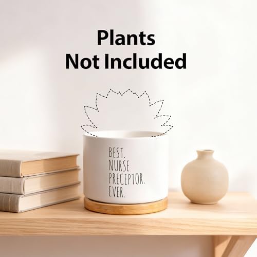Best Nurse Preceptor Ever Nurse Gifts Ceramic Succulent Plant Pot with Bamboo Tray Round Nursing Student Assistant Nurse Home Office Decor Plant Lover 3.5 Inch White (No Plants) (Pack of 3) - Image 3