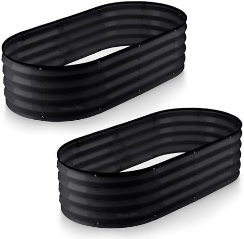Plant & Plot Galvanized Raised Garden Beds Outdoor // 4×2×1 ft (2-Pack) Planter Raised Beds for Gardening, Vegetables, Flowers // Large Metal Garden Box // Patented Tool-Free Design (Black) by PlantPlot