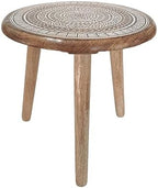 VANIYA CRAFTS® Wooden Engraved Fold-able Side Table/End Table/Plant Stand/Stool for Living Room Bedroom Restaurant Kids Play Furniture Table Round Shape (Natural White 2) - Image 2