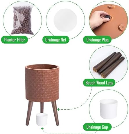D'vine Dev Planter Pot with Wood Stand, 10 in, Terra Cotta, 88-Z-B-3 - Image 4
