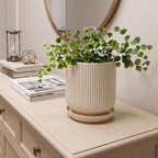 Deep Dream 6 Inch Ceramic Pots for Plants, Heavy Plant Pot for Indoor Outdoor Plants, Large Plant Pot with Drainage Hole and Saucer, Modern Tall Flower Pot, Gifts for Plant Lovers, Cream - Image 2