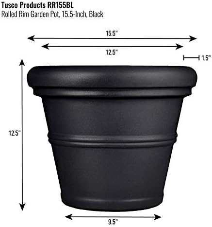 Tusco Products RR155BK Classic Rolled Rim Garden Planter, 15.5", Black - Image 2