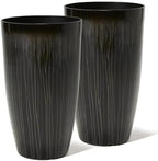 Worth Garden 23.5" H. Large Plastic Planters - Set of 2 Gradient Black Glossy Smooth Finish - Tall Plant Pots for Indoor & Outdoor Use - Decorative Lightweight Flower Pots for Front Porch, Patio, Deck by WORTH