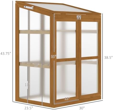 Outsunny Wooden Cold Frame Greenhouse 30" L x 24" W x 44" H Brown - Image 7