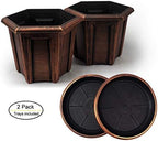 12" Rustic Hexagon Medieval Look (Set of 2 Planter + 2 Matching Trays) Flowerpot for Indoor Outdoor Garden Patio Office Home Decor (Copper-L) - Image 6